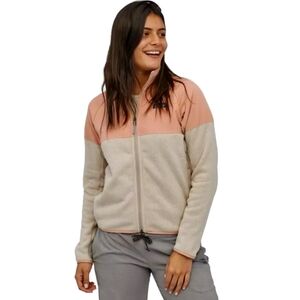 Patagonia Pink and Cream Women's Full Zip Sweater